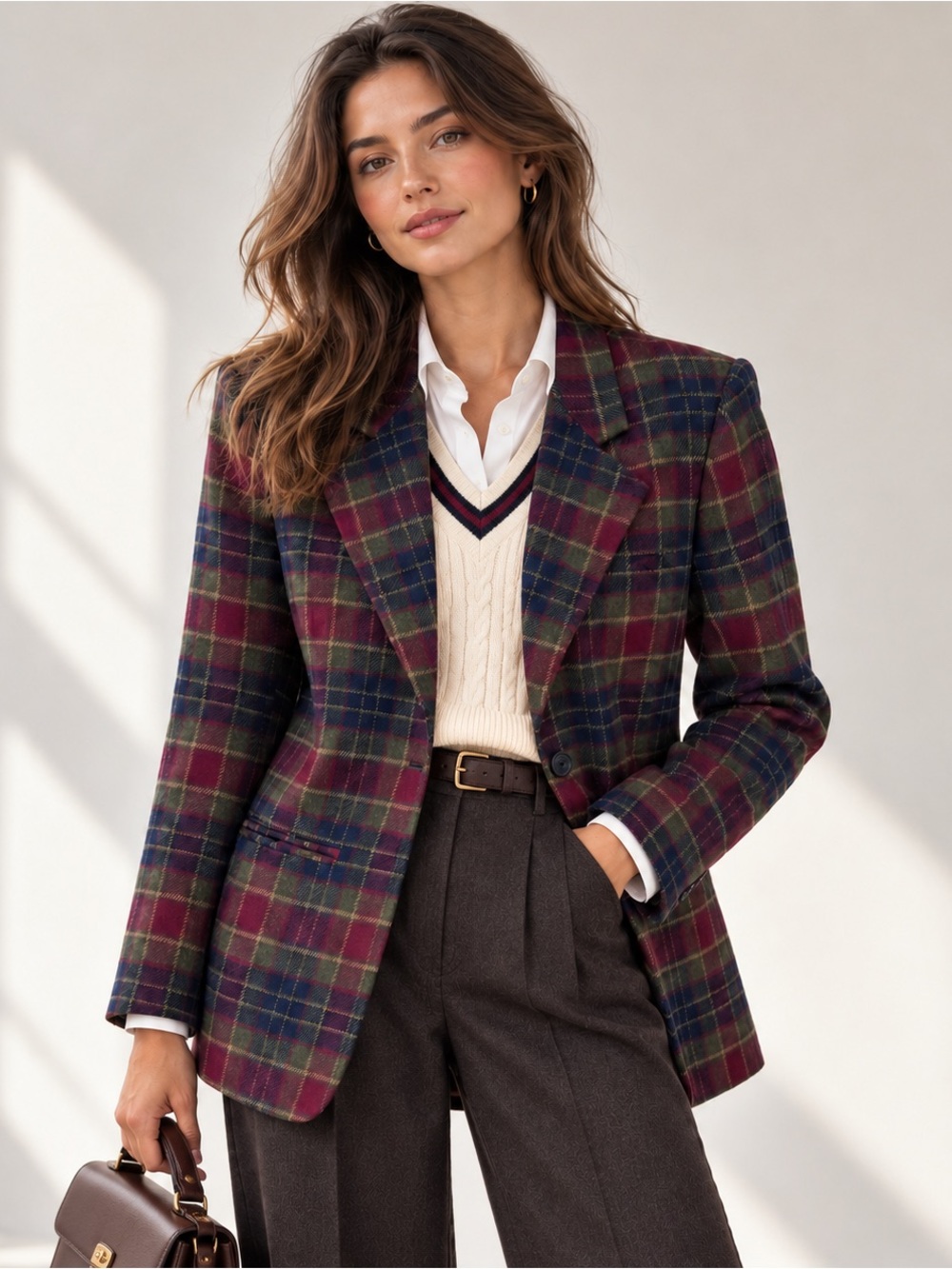 Vintage Savannah Wool Plaid Blazer Size 4 Dark Academia Tartan Padded Shoulders
